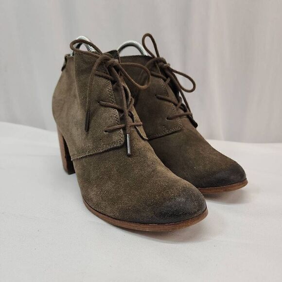 Toms Size 9 Lunata Tarmac Gray Suede Lace-Up Distressed High Heel Boots shoes Wo - Picture 1 of 12